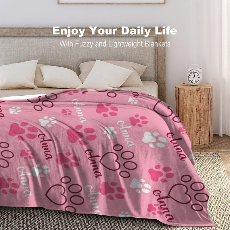 Artsadd Personalized Paw Print Dog Blanket With Pets Name, Custom Pet Name Blanket for Small Dogs, Flannel Puppy Blanket, Dog Memorial Gifts for Loss of Dog, Pet Loss Sympathy Remembrance Gifts - Image 2